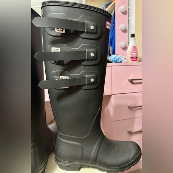 Hunter Original Tall Multi Buckle Boots Matte Black | Women’s Size 9 - Picture 3 of 4